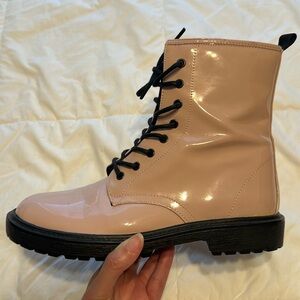 Blush colored combat style boots